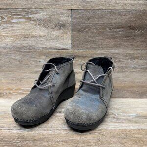 Dansko Gray Suede Wedge Heel Lace Up Bootie Women's Size EU 38